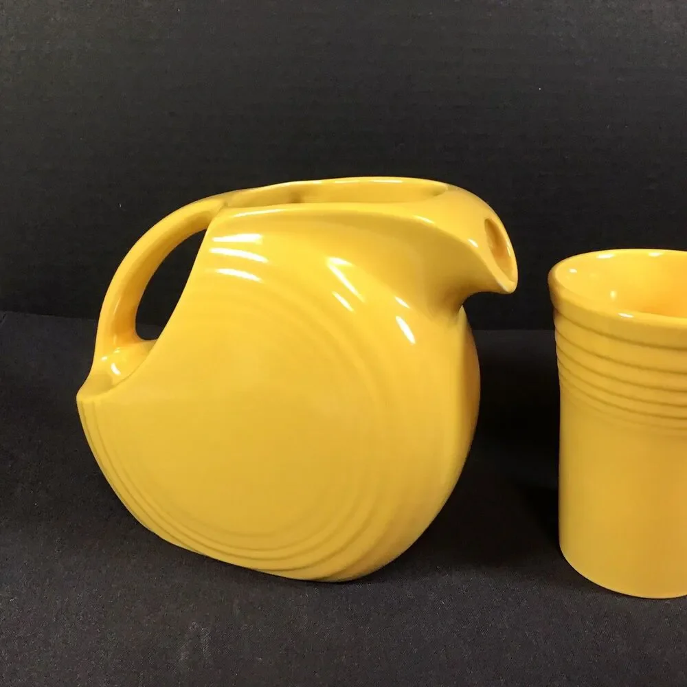 Fiesta Ware Syrup Juice Mini Disc Pitcher Fiestaware Tumblers Cups Yellow